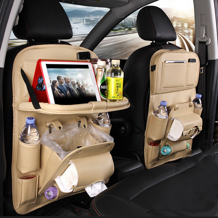 PU Leather Car Storage Bag Multifunction Seat Back Tray Hanging Bag Waterproof Car Organizer Automotive Interior Accessories - Image 6