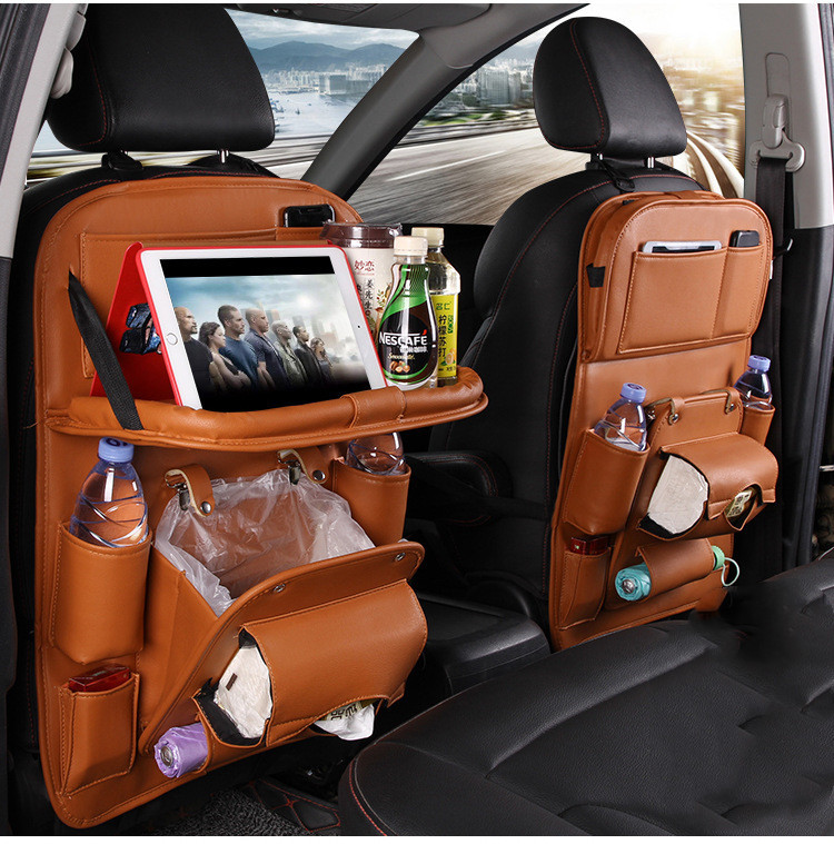 PU Leather Car Storage Bag Multifunction Seat Back Tray Hanging Bag Waterproof Car Organizer Automotive Interior Accessories - Image 10