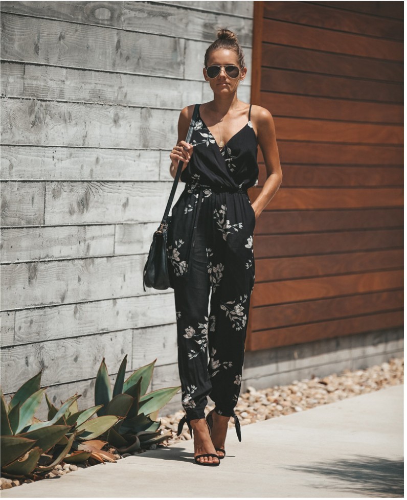Women's Jumpsuit Flowers Print Spaghetti Strap Romper - Image 4