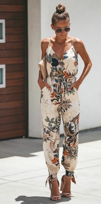 Women's Jumpsuit Flowers Print Spaghetti Strap Romper - Image 2