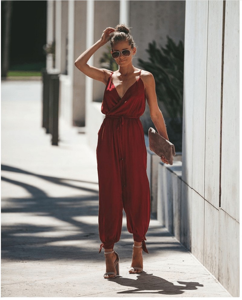 Women's Jumpsuit Flowers Print Spaghetti Strap Romper - Image 3